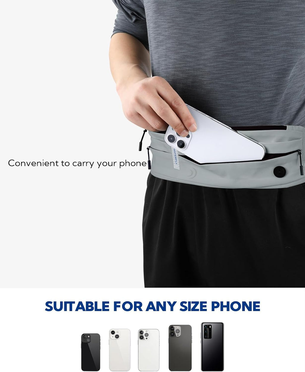 WATERFLY Running Belt Fanny Pack:Phone Holder Belt for Men Women