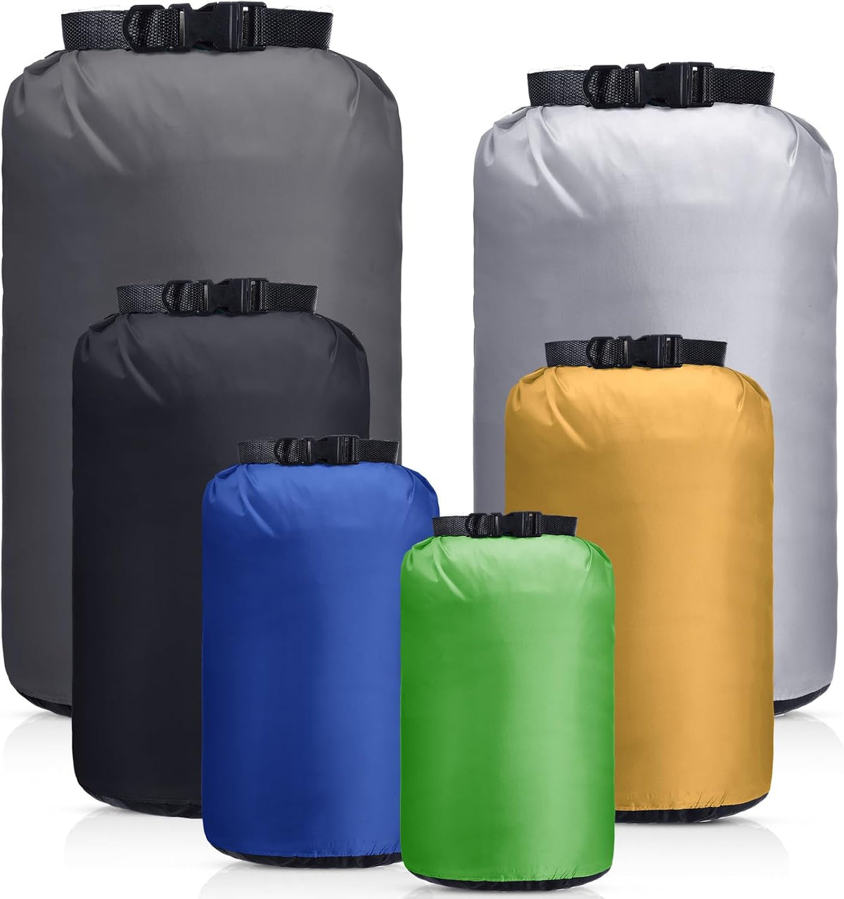 6 Pcs Waterproof Dry Bag Set for Kayaking & Camping(Dark)