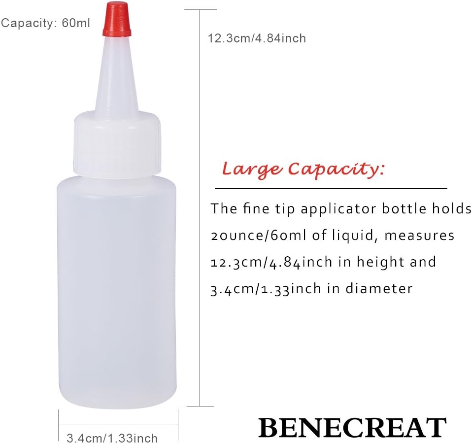 BENECREAT 20 Pack 2oz Plastic Squeeze Dispensing Bottles with Red Tip Caps - Good For Crafts, Art, Glue, Multi Purpose