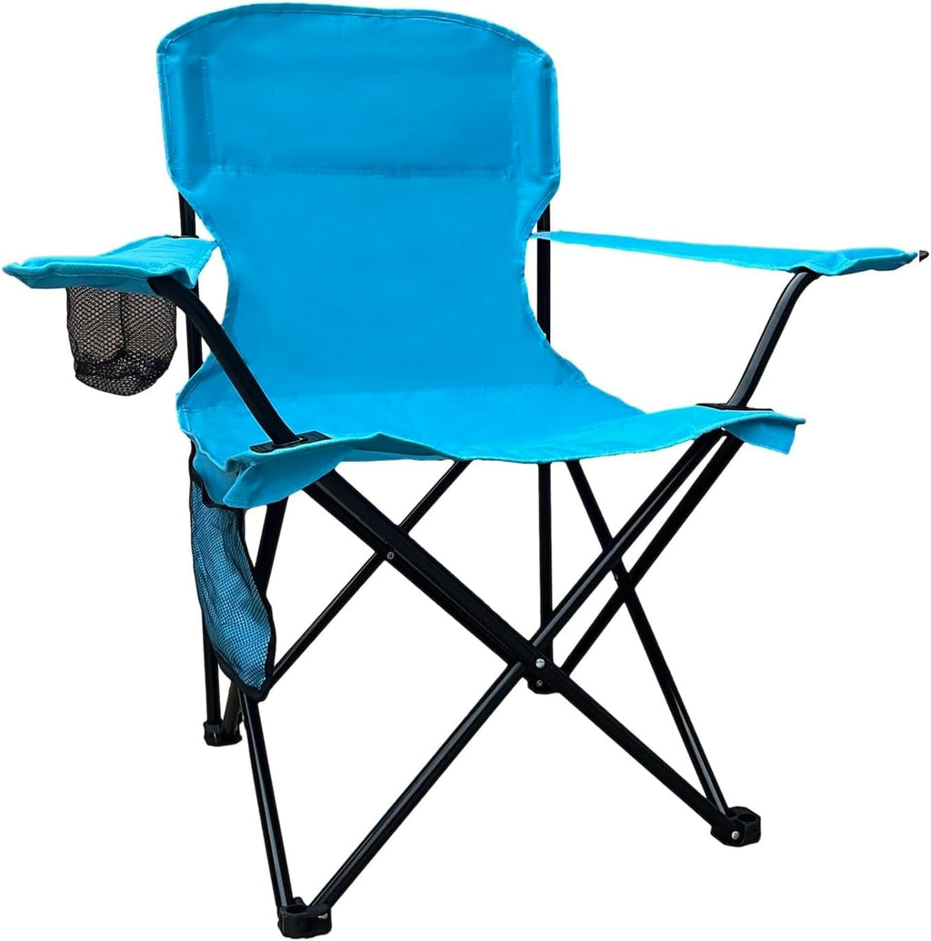 2PCS Folding Camping Collapsible Chairs Heavy Duty Lawn Chair with Cooler Bag, Storage Pocket, Waterproof Bag Outdoor Arm Chair, Supports 225LBS, Cyan