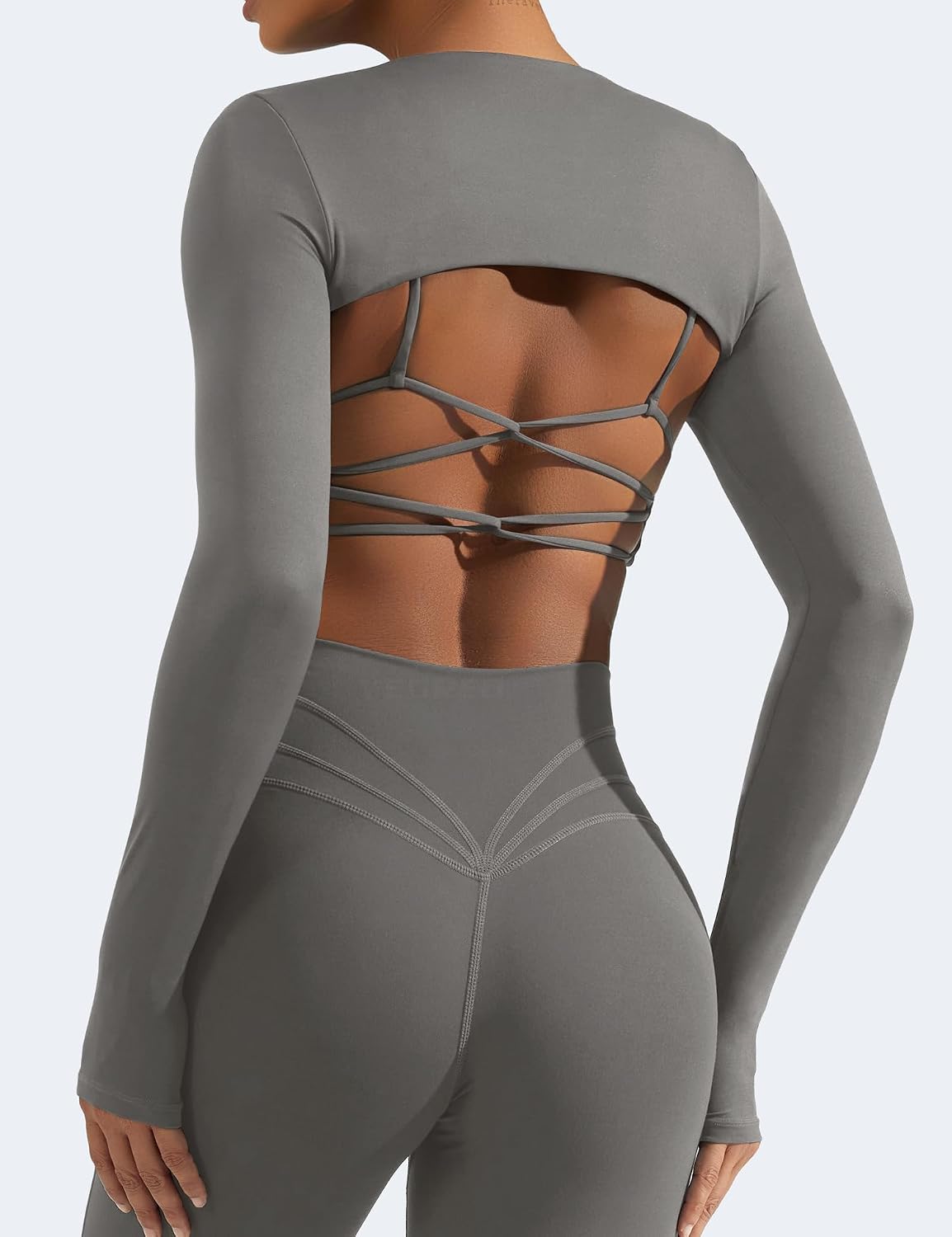 YEOREO Women Crop Top Long Sleeve Bolero Open Front Workout Cropped Shirts Sports Shrug