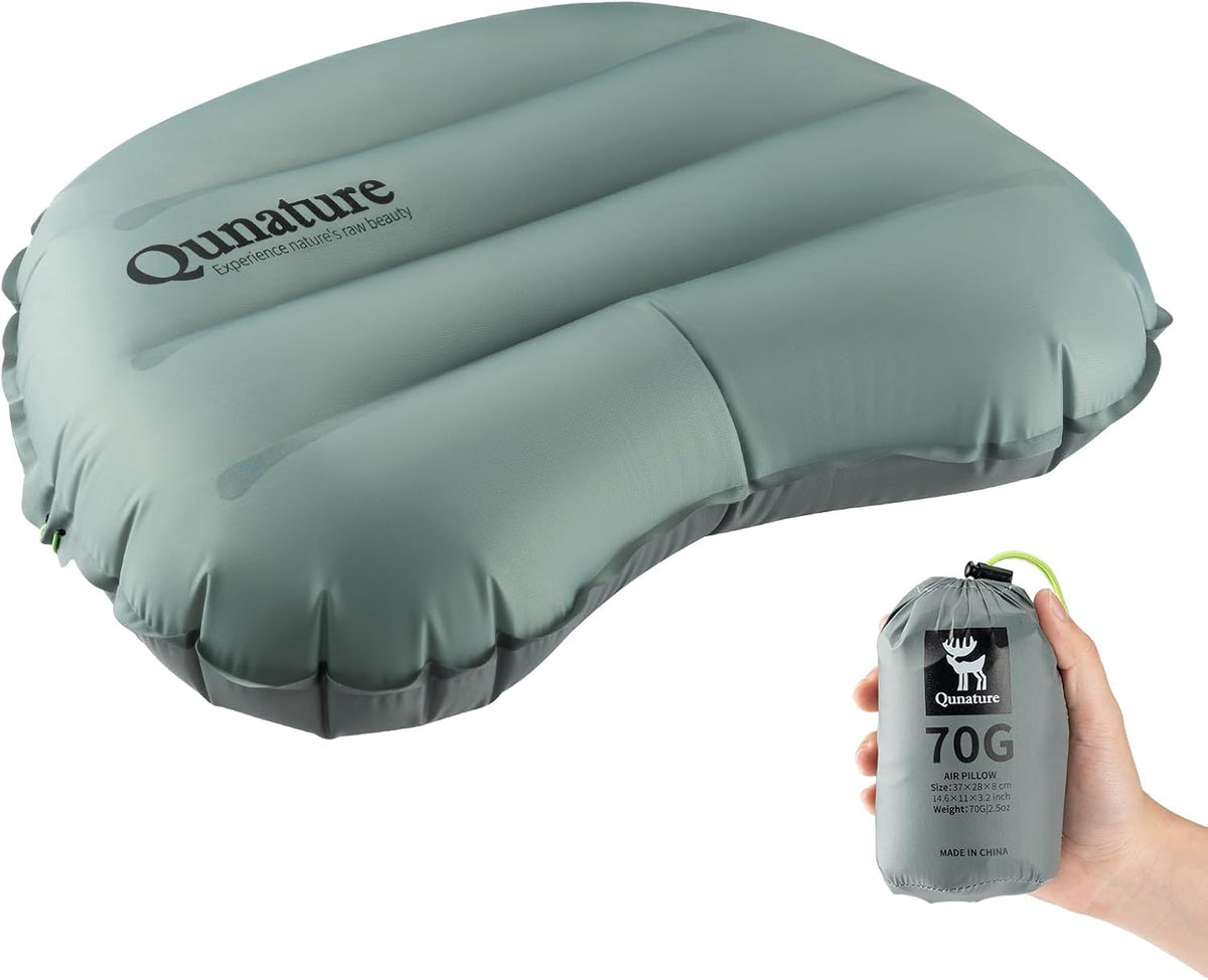 Ultralight Inflatable Camping Pillow, 70g Adjustable TPU Cushion, 20D Nylon Durable, Ergonomic Baffle for Neck & Lumbar, Compact for Hiking Airplane, Rock Grey