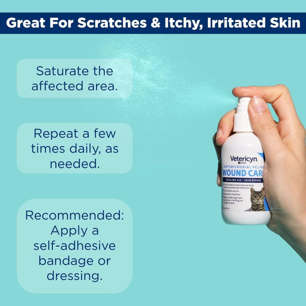 Vetericyn Plus Cat Wound Care Spray | Feline Healing Aid and Skin Repair for Wounds, Sores, and Abrasions, Provides Itch Relief for Cats Irritated Skin. 3 Ounces