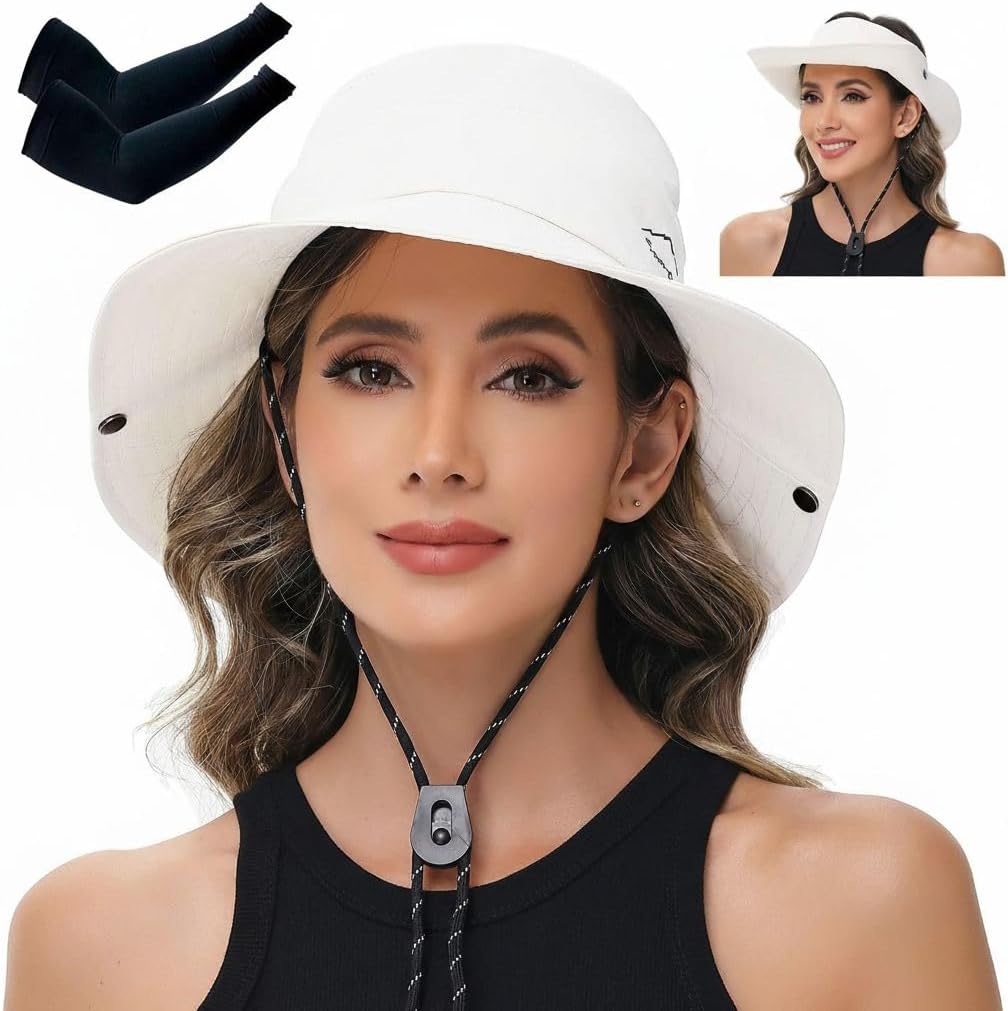 Sun Hats for Women Bucket Hat UV Protection Fishing Hat Wide Brim Safari Hats 2 in 1 Zip-Off Sun Visor Hats UPF 50+