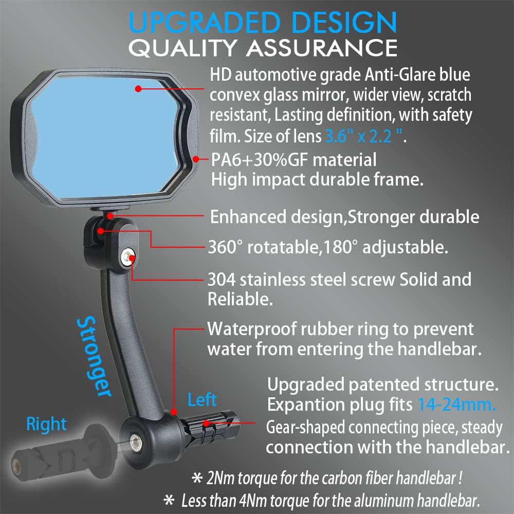 BriskMore Barend Mirror for E-Bikes & Scooters, HD Glass,1 Pair