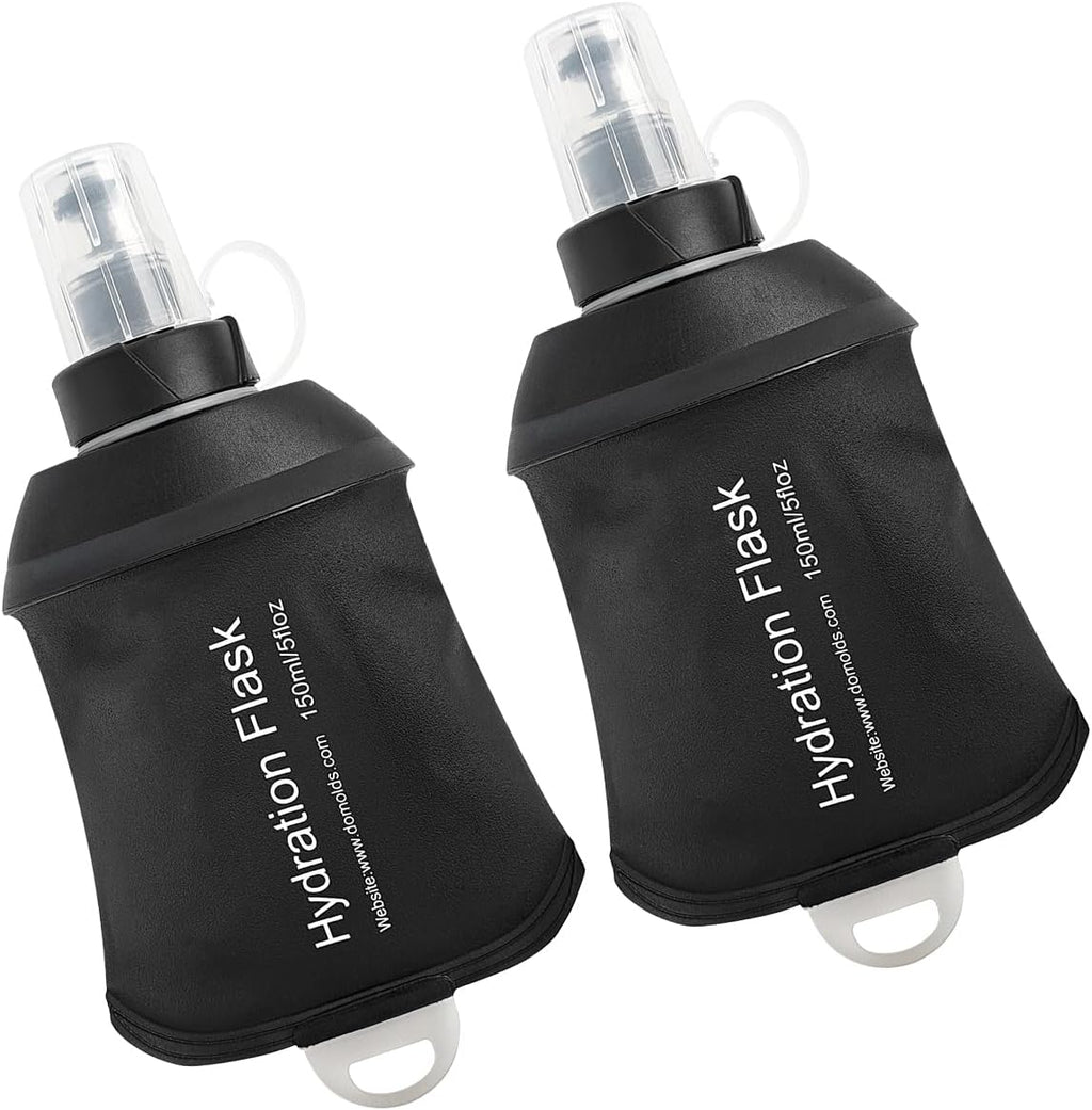 WILDREEDS 150ml Soft Flask, TPU Collapsible Soft Water Bottle for Hydration Pack, Running Vest, Folding Water Bottle for Hiking Cycling Climbing-2Pcs, Black
