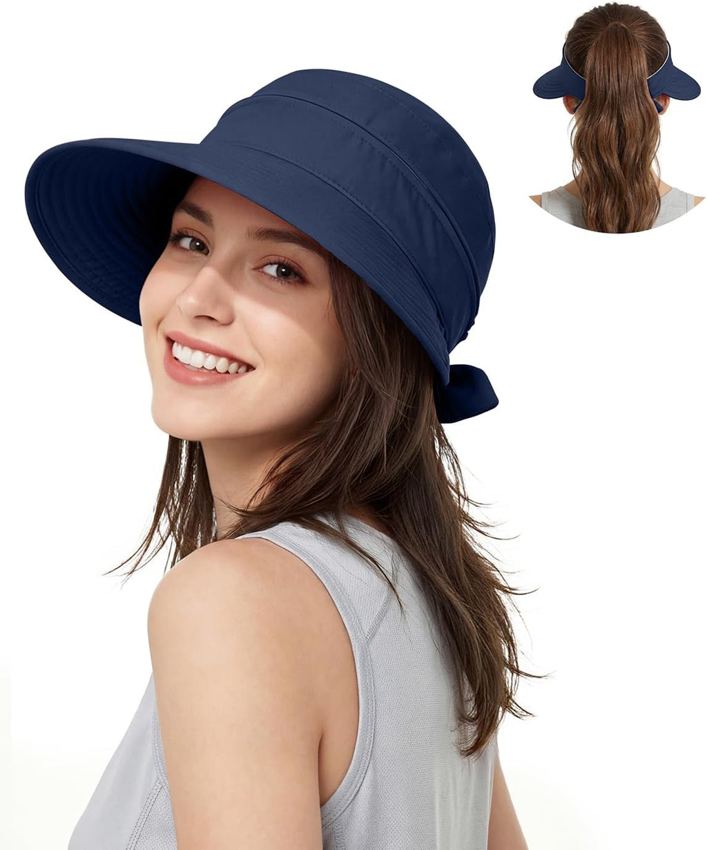 Century Star Sun Hat for Women Wide Brim Zip-Off Beach Hat Visor Ponytail UV Protection Summer Visors