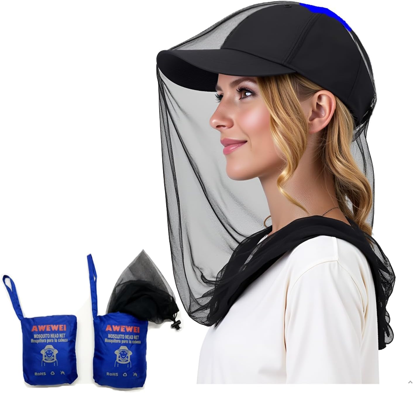 Mosquito Head Net,2 Pack Ultra Fine Ice Silk Cooling Large Long Mesh