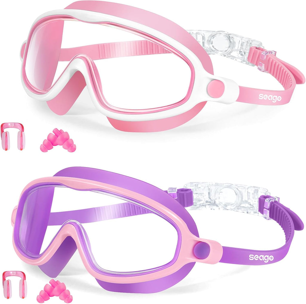 Seago Swim Goggles for Kids 3-14 Anti-Fog & UV Wide Clear View Boys Girls