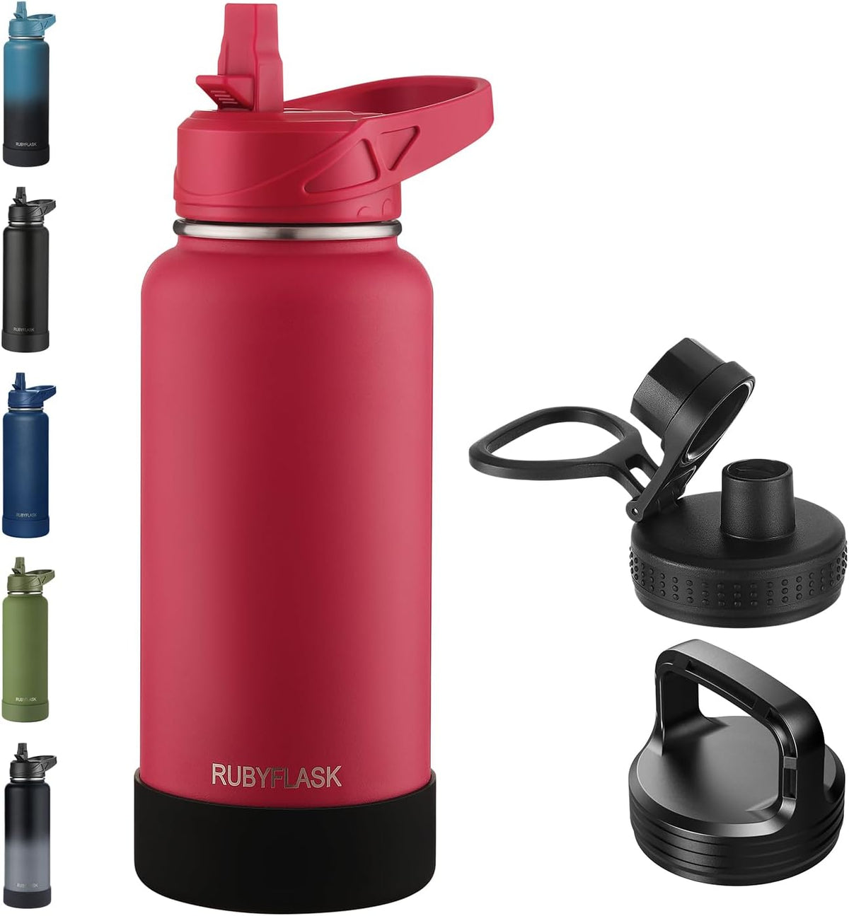 RUBYFLASK 32 oz Insulated Stainless Steel Water Bottle with Straw