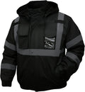 Safety jacket for men,Reflective high Visibility Hooded jacket,Hi-Vis Bomber Jacket with Pockets and Zipper,Waterproof,Black Bottom,ANSI/ISEA 107-2020 Type R Class 3,Black