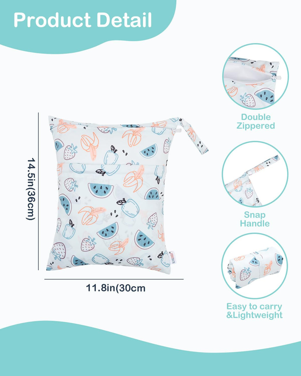 ALVA ALVABABY 2pcs Waterproof Wet Dry Bags,Reusable with Two Zippered Pockets,Baby Cloth Diaper,Travel,Beach,Pool,Daycare,Soiled Baby Items,Yoga Gym Bag,Swimsuits or Wet Clothes 2LW04