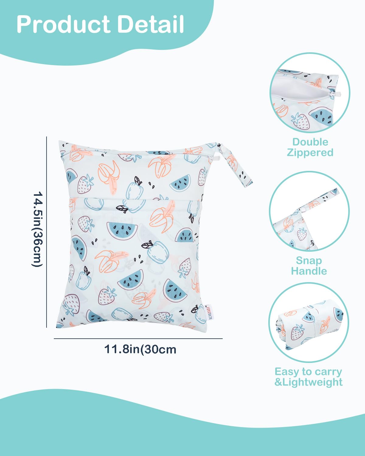 ALVA ALVABABY 2pcs Waterproof Wet Dry Bags,Reusable with Two Zippered Pockets,Baby Cloth Diaper,Travel,Beach,Pool,Daycare,Soiled Baby Items,Yoga Gym Bag,Swimsuits or Wet Clothes 2LW04