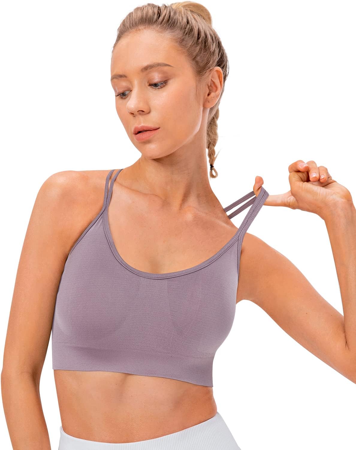 VEQKING Strappy Cross Back Women Sports Bras with Removable Cups