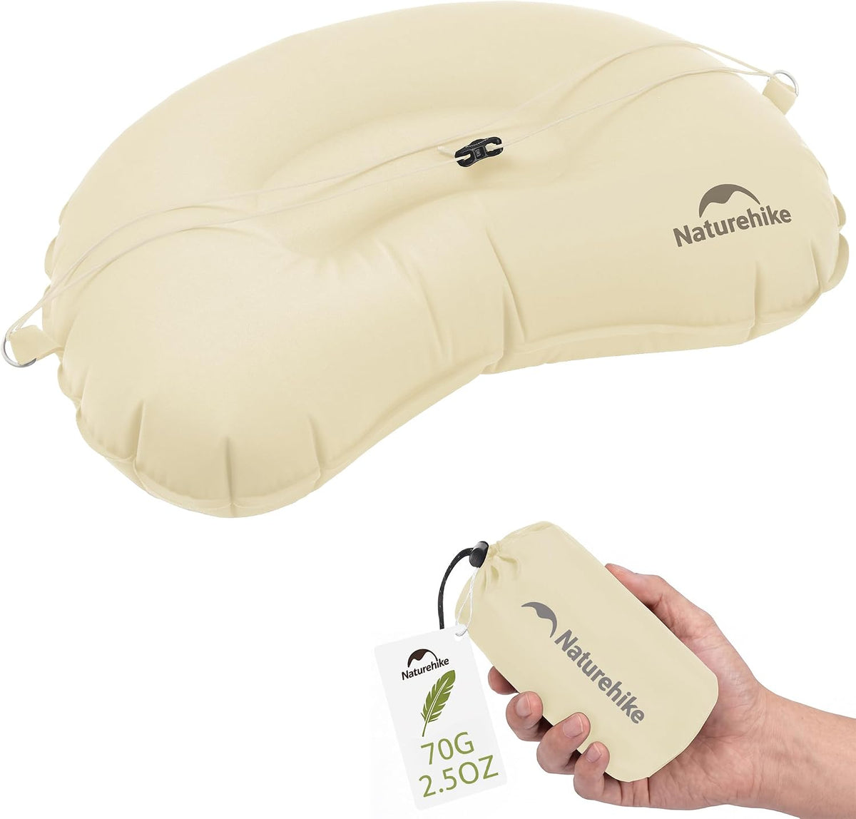 Naturehike Ultralight Inflatable Camping Travel Pillow, 2.5oz Portable Travel Air Pillow with Adjustable Valve & Fixing Buckle, TPU Blow Up Pillow for Camp Backpacking Hiking Car Airplane Trip, White