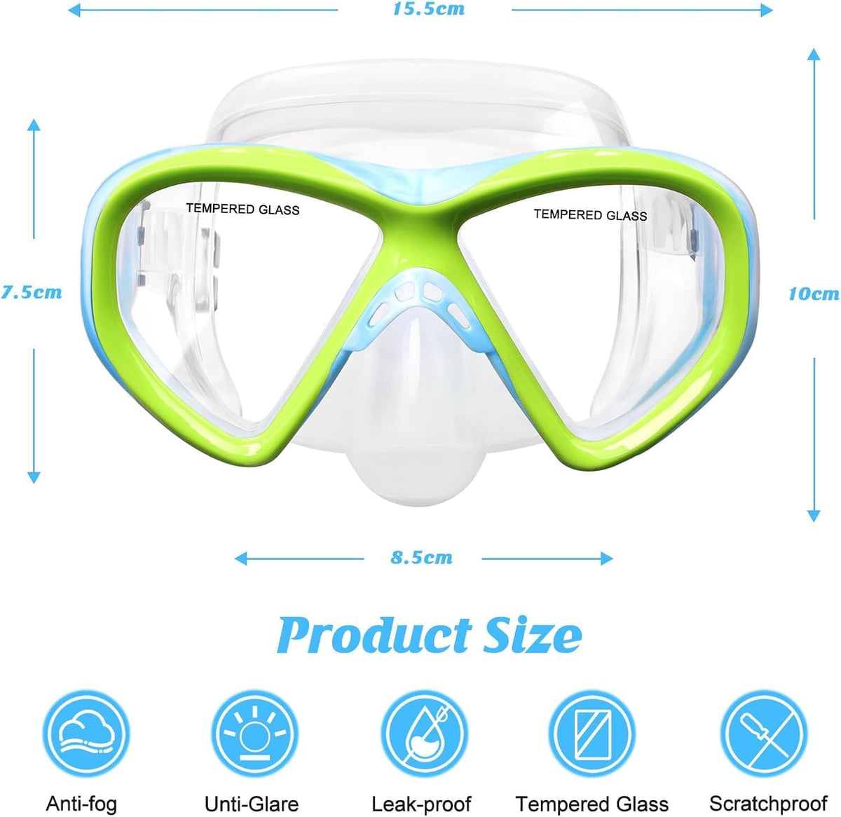 Kids Swim Goggles Snorkel Diving Mask for Boys Girls Ages 5-15, Anti-Fog Swimming Goggles with Nose Cover
