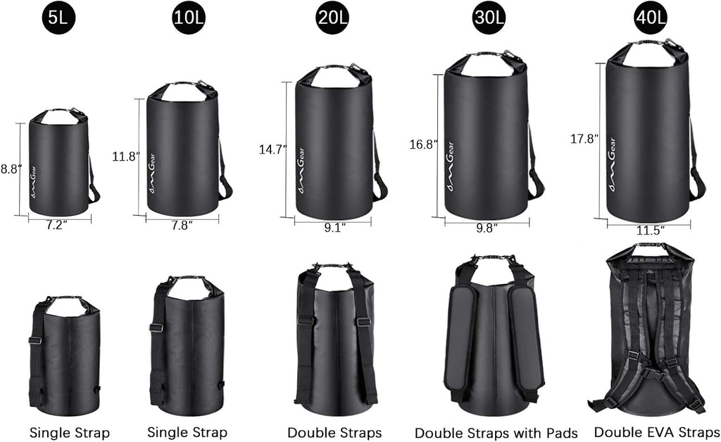 OMGear Waterproof Dry Bag Backpack Phone Pouch 40L/30L/20L/10L/5L Floating Dry Sack for Kayaking Boating Outdoors Activities