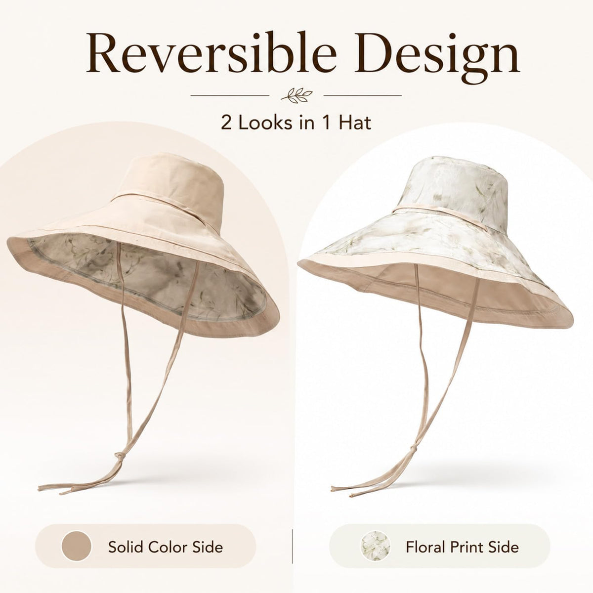 Wide Brim Sun Hat for Women Reversible Beach Hats Metal Wired Edge Gardening Hats, UPF 50+ Bucket Summer Hat