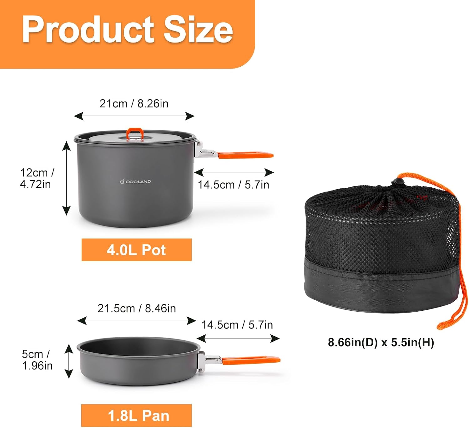 Odoland 15pcs Camping Cookware Mess Kit, Lightweight Pot Fry Pan Set