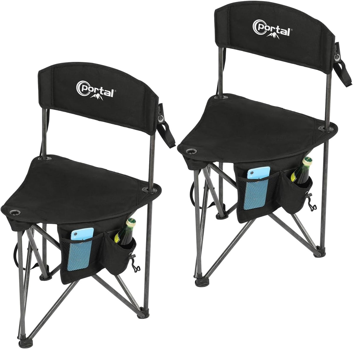 Portal Extra Large Quick Folding Tripod Stool with Backrest Fishing Camping Chair with Carry Strap
