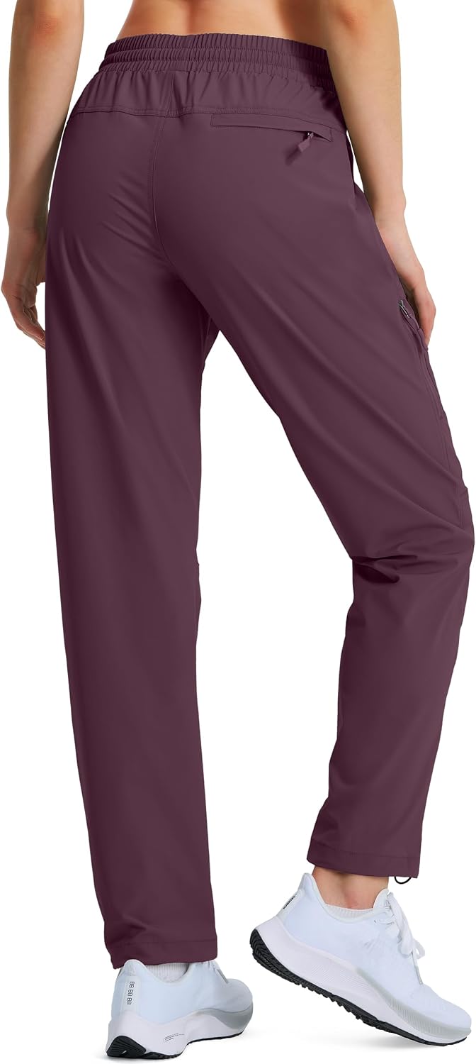 Hugut Women's Lightweight Hiking Cargo Safari Pants with Zipper Pockets | Quick-Dry, UPF 50+, Water-Resistant Stretch Nylon with Elastic Waist, for Golf Travel Work Camping Fishing and Outdoor