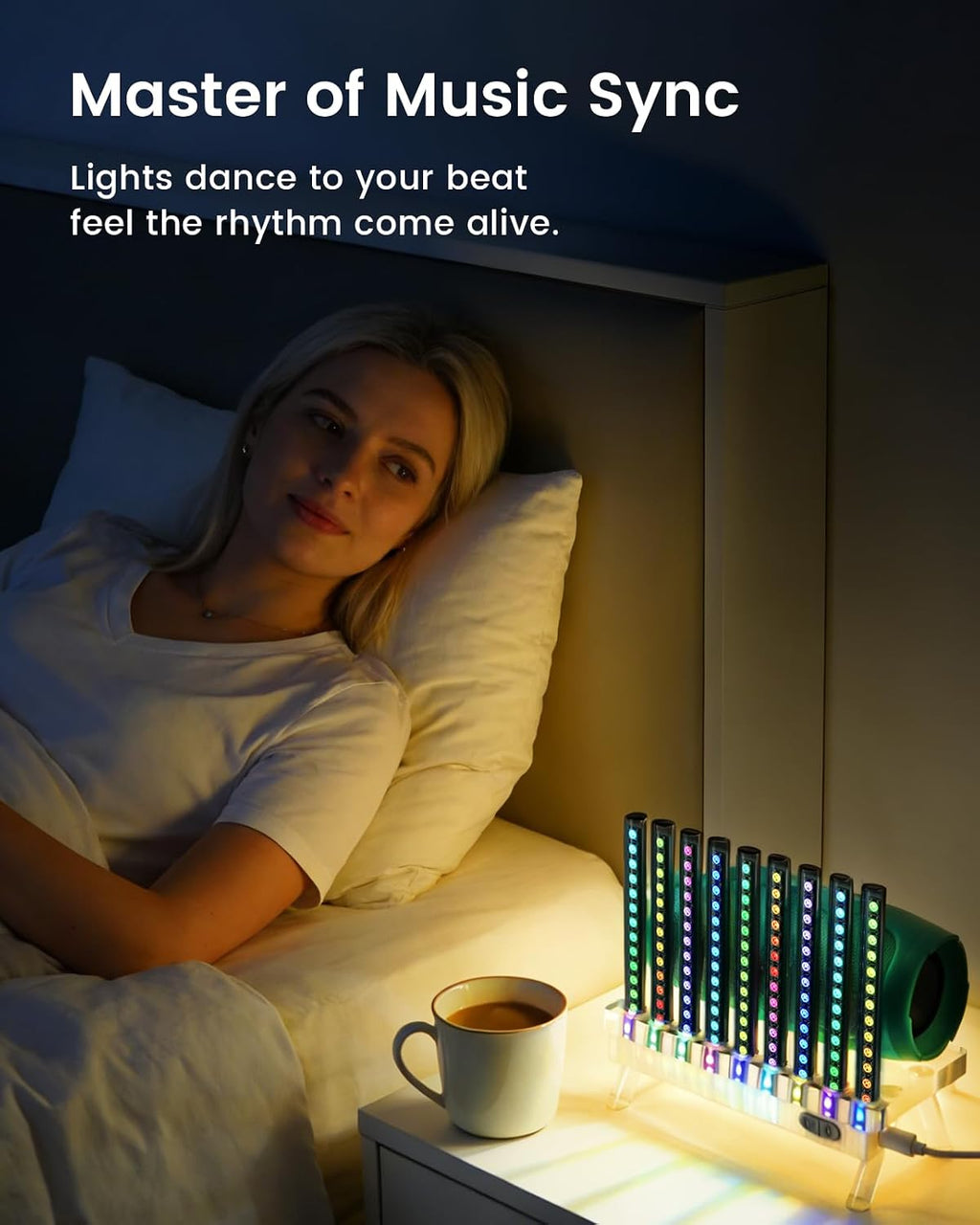 Sound Reactive Ambient Light, Smart App-Controlled Music Rhythm Lamp with Custom Modes, Designed for Portable Speaker Setup for Bedroom, Dorm, Living Room (Black)