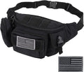 Tactical Fanny Packs, Military Waist Bag Utility Hip Belt Bags for Hiking Climbing Fishing Cycling Hunting with U.S Patch (Black)