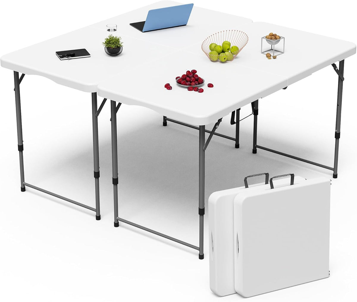 VSOAEIL 4 FT Folding Table 2 Pack Plastic Foldable Table Adjustable Height
