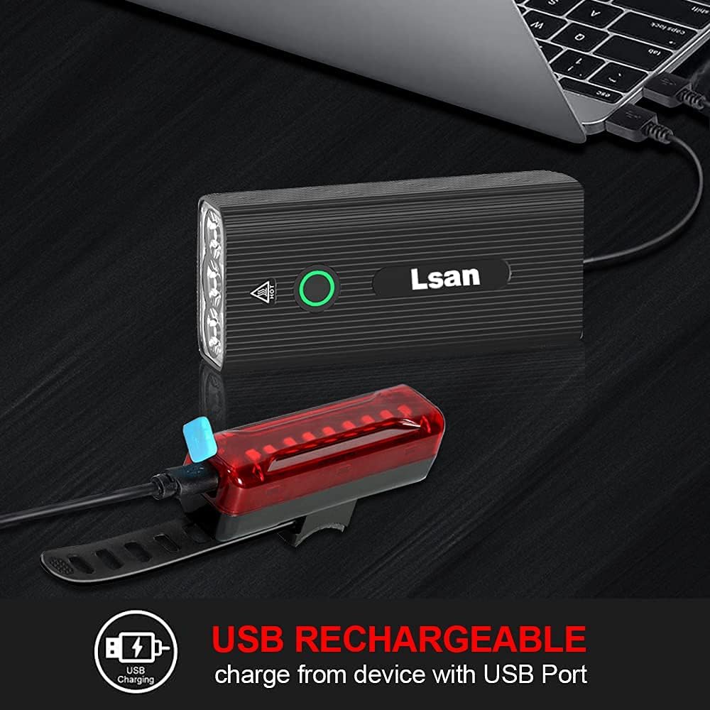 1200 Lumens Bike Lights for Night Riding,Super Bright Bike Lights Front and Back,USB Rechargeable Bicycle Light,3 LED Bike Headlight with Power Bank Function,IPX5 Waterproof,3+5 Light Modes