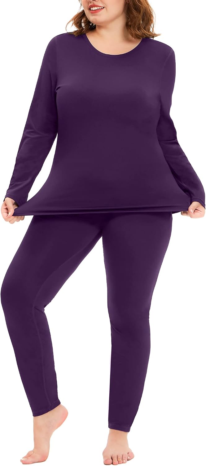 COOTRY Plus Size Thermal Underwear for Women Long Johns Top and Bottom Sets