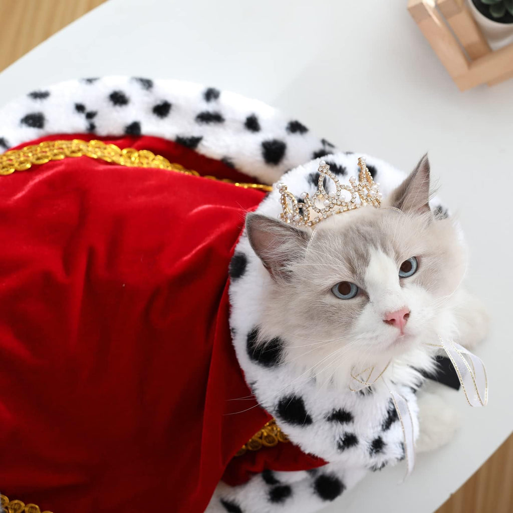 Lovelyshop Royal Velvet Pet Cloak with Fur Trim for Cats & Dogs, Red, S