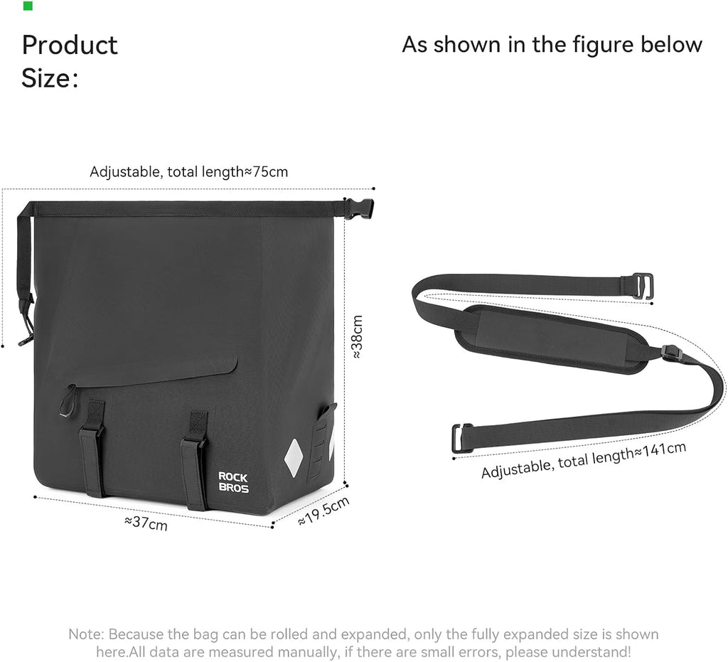 ROCKBROS Waterproof Bike Bags 16L Rear Rack Trunk Bag with Shoulder Strap