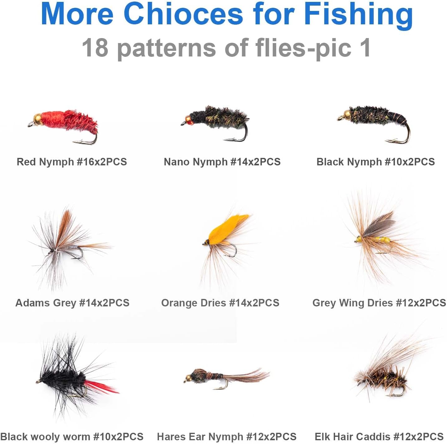 Hand-Tied Fly Fishing Flies Kit, Dry Wet Flies Nymphs Streamers Assortment for Trout & Bass with Waterproof Fly Box