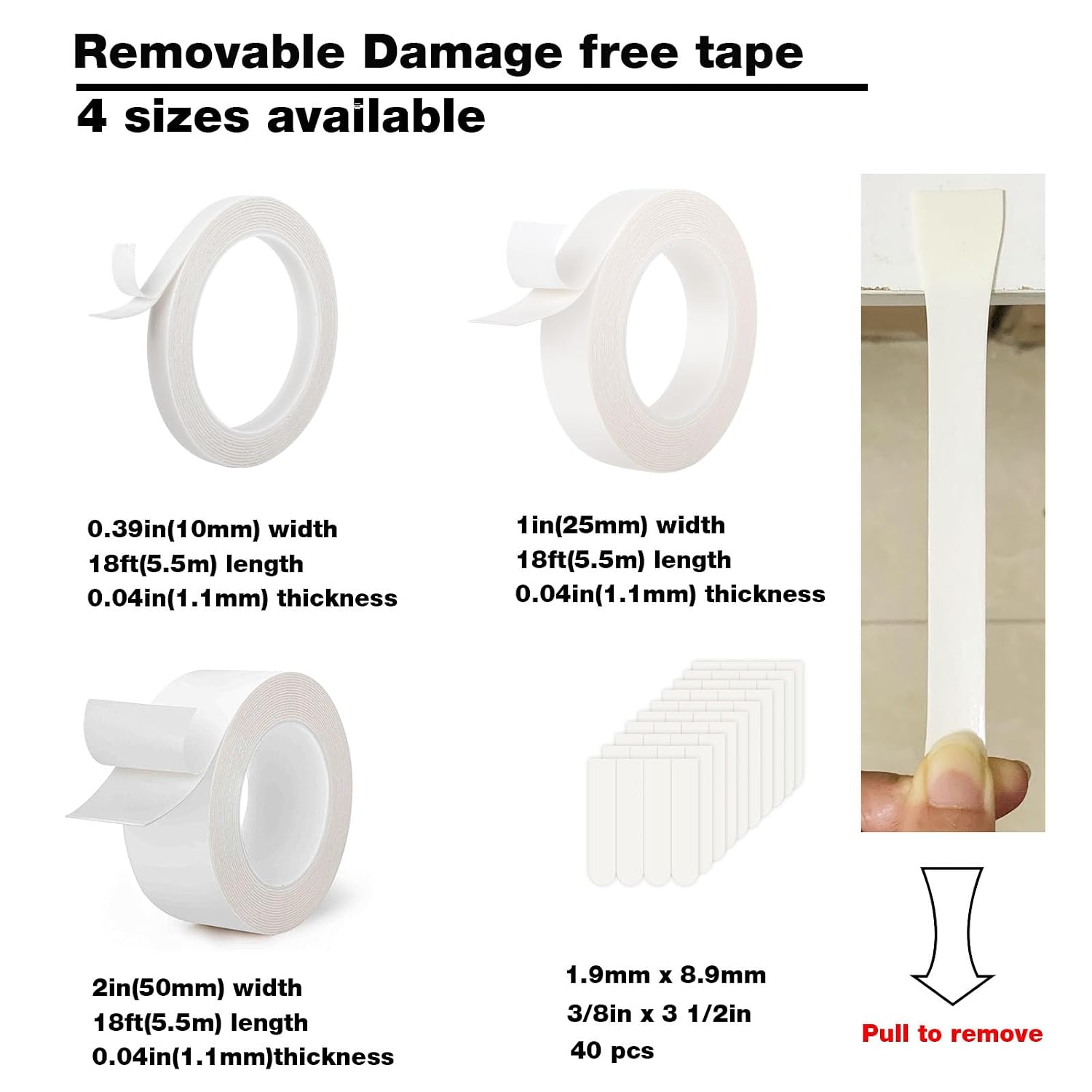Hasaky Removable Double Sided Tape 18ft, Picutre Hanging Strips Damage Free,Heavy Duty Mounting Tape Wall Adhesive Strips for Poster Carpet Rug Art Craft Scrapbook