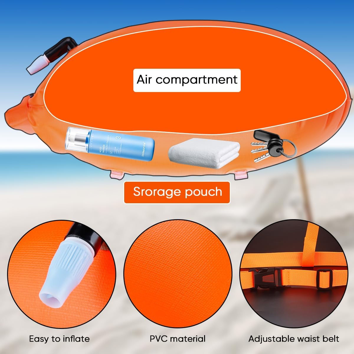Swim Buoy for Open Water, 20L Inflatable Swim Safety Float