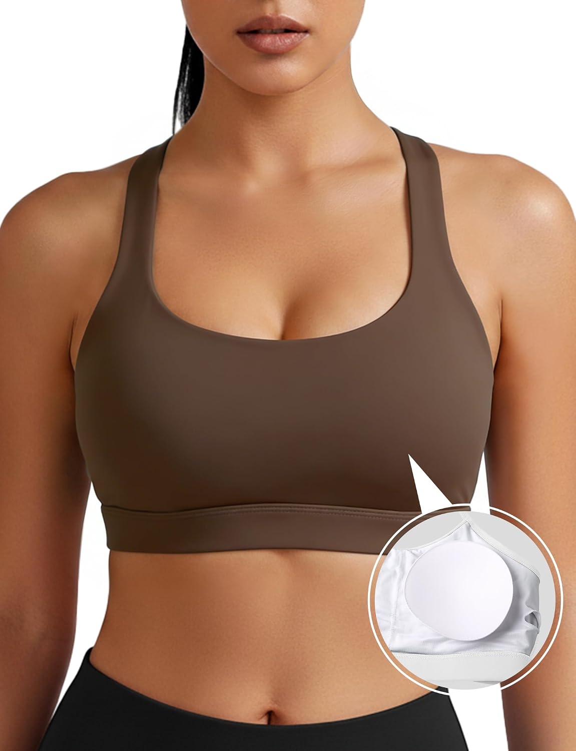 Buauty Sports Bra for Women, Criss Cross Back Medium Support Workout Bras with Removable Cups for Yoga Running Gym