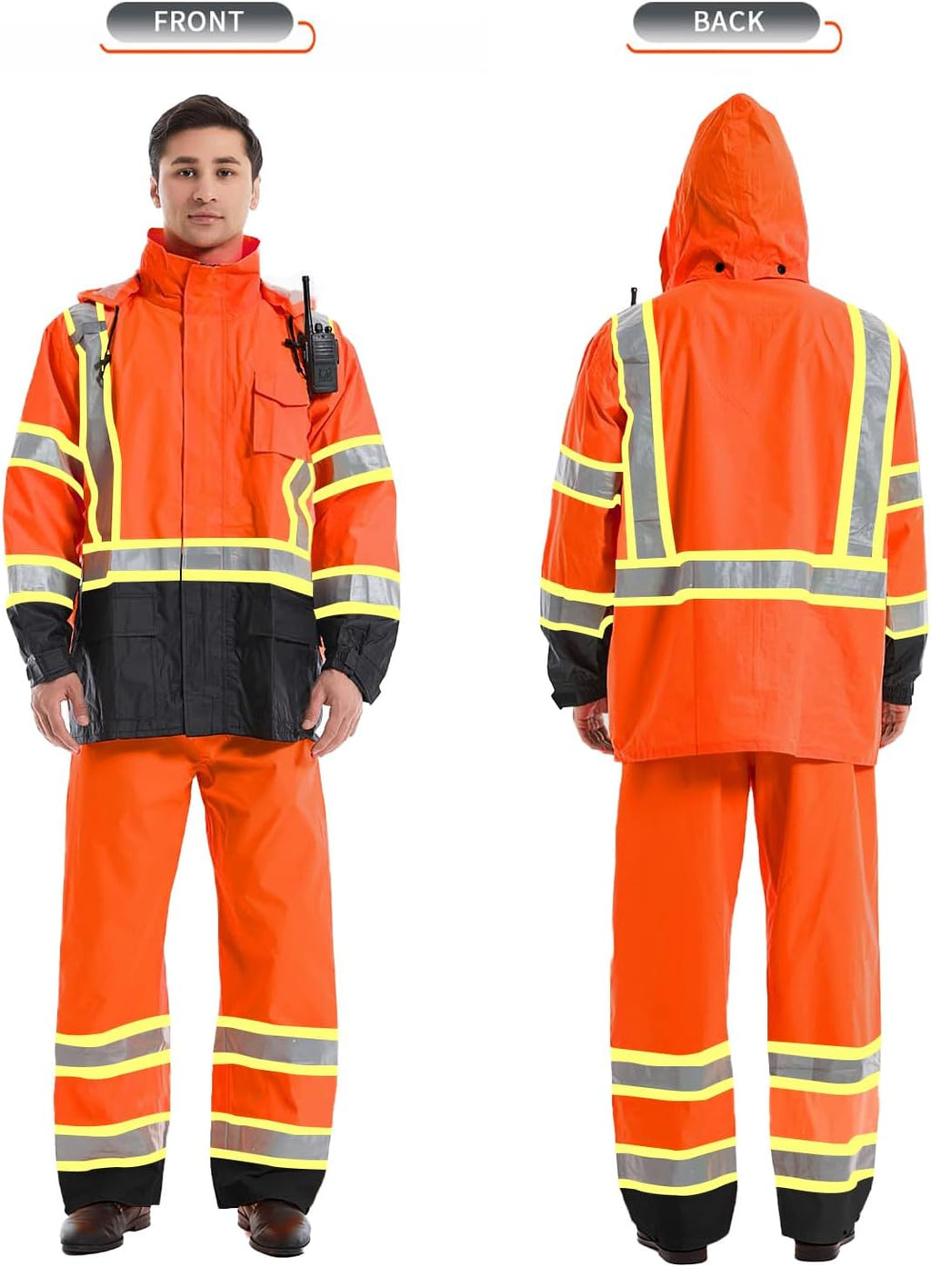 SKSAFETY Hi Vis Safety Rain Jacket for Men, Construction Work Rain Gear Heavy Duty Class 3 Rain Coat Waterproof Lightweight