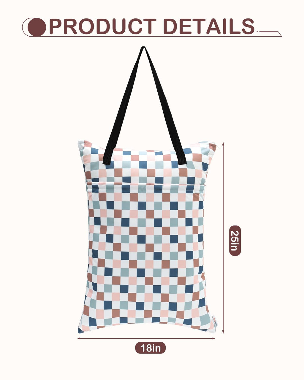 ALVA ALVABABY 2 Pack Large Wet Dry Bag Waterproof Hanging Cloth Diaper with Double Zippered Pockets 25x18 inches 2HL02