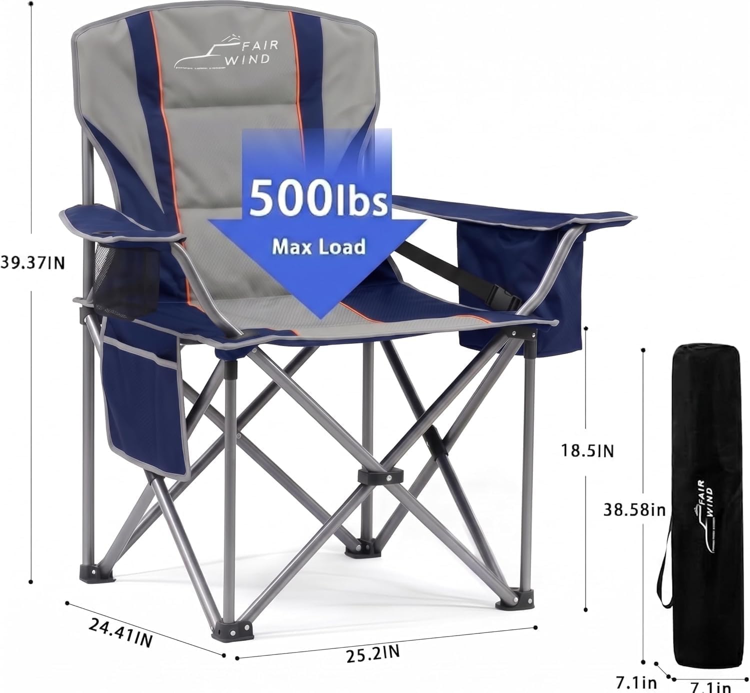 FAIR WIND 2-Pack Padded Oversized Camping Chair Heavy Duty for Adults