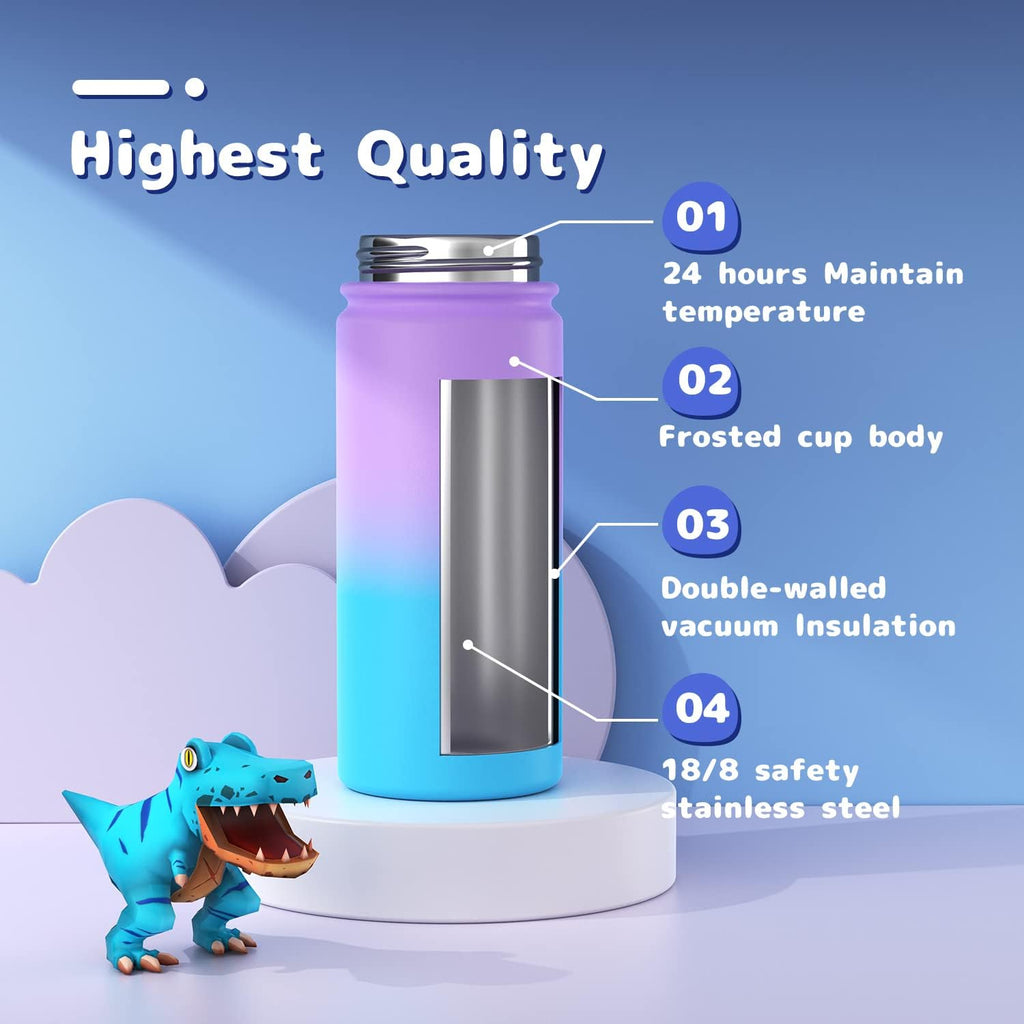 Gonfoam 16oz Kids Stainless Steel Insulated Water Bottle, 2 Pack