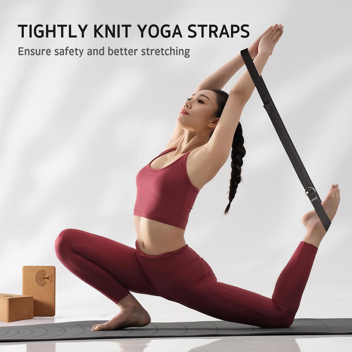 Syntus Yoga Block & Strap Set for Fitness, Pilates, Stretching and Toning