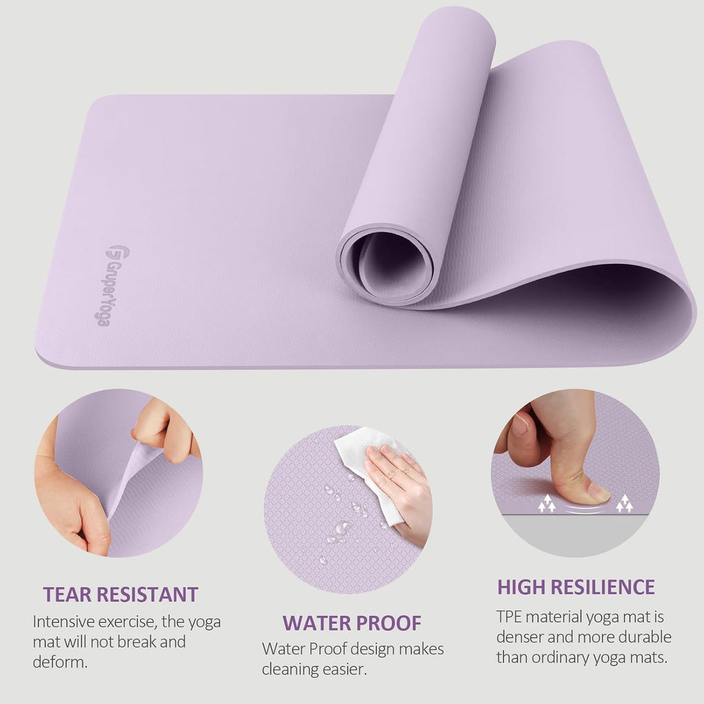 Gruper Yoga Mat Non Slip, Anti-Tear Workout Mat with Carrying Strap and Bag