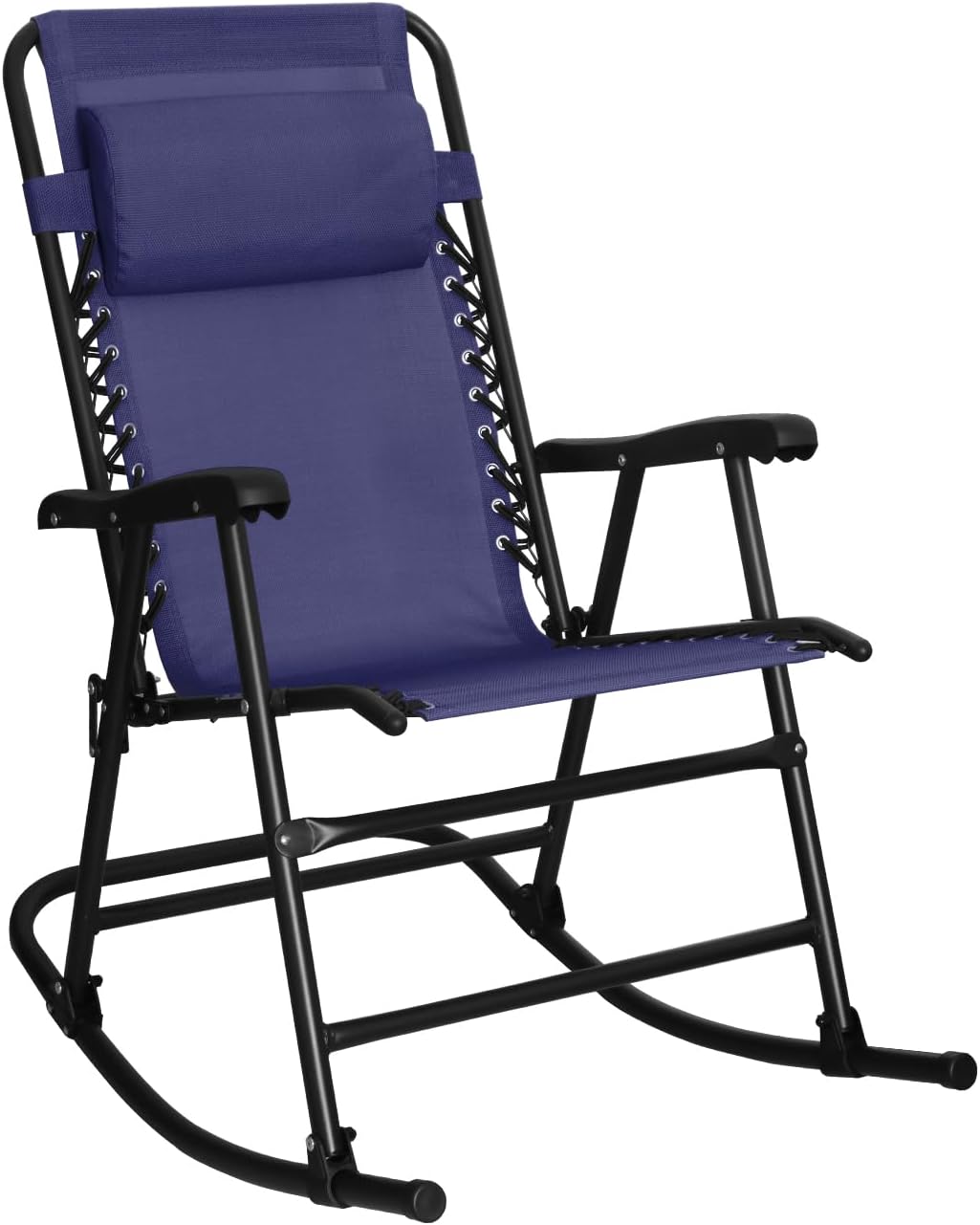 Amazon Basics Outdoor Portable Folding Rocking Chair with Headrest, Ergonomic Design, Weather-resistant Patio Reclining Lounge Chair for Porch, 33.6 x 37.4 x 26 inch, Beige