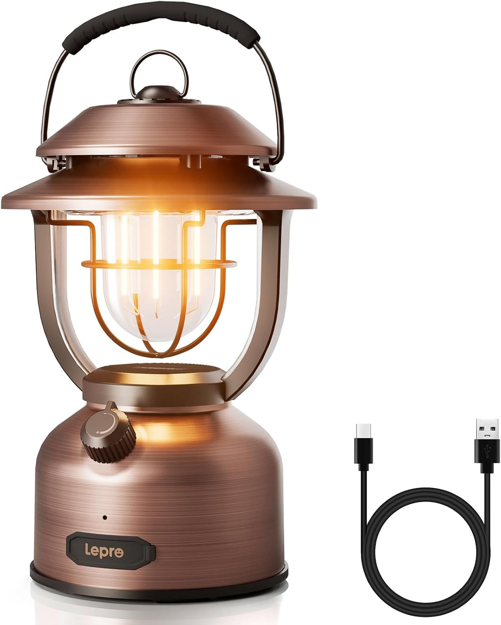 Lepro Vintage LED Camping Lantern Rechargeable - 15000mAh, 1000LM Stepless Dimming, Dual Color Temp 2500K & 5000K, IPX4 Waterproof Retro Railroad Lantern for Camping, Home Decor & Emergency