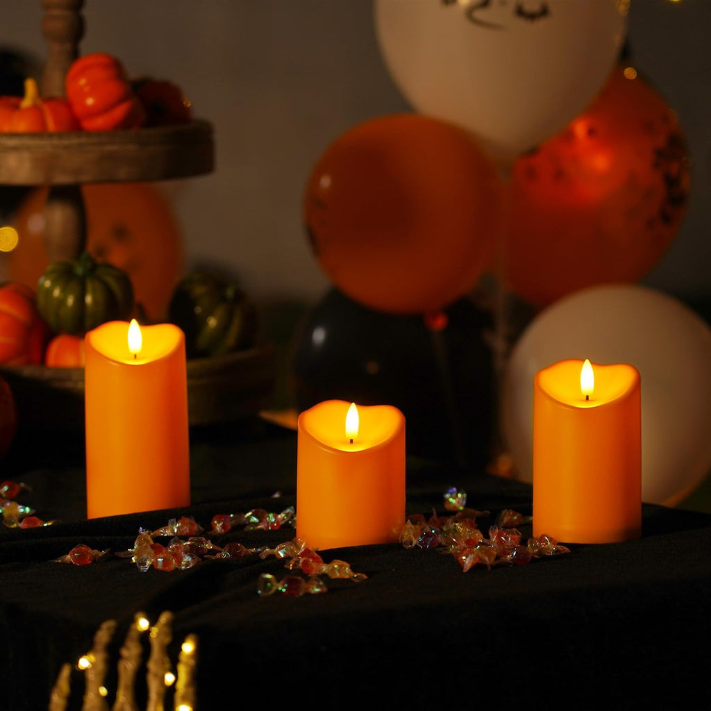 Homemory Halloween Orange Flameless Candles Outdoor, Fall Candles Battery