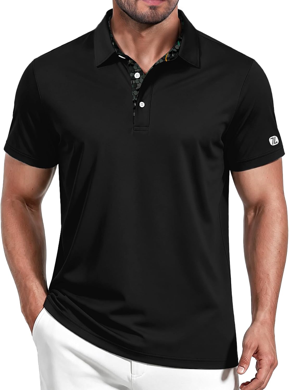 ZITY Golf Shirts for Men Short Sleeve Moisture Wicking Solid Performance Designed Print Collared Casual Polo Shirt
