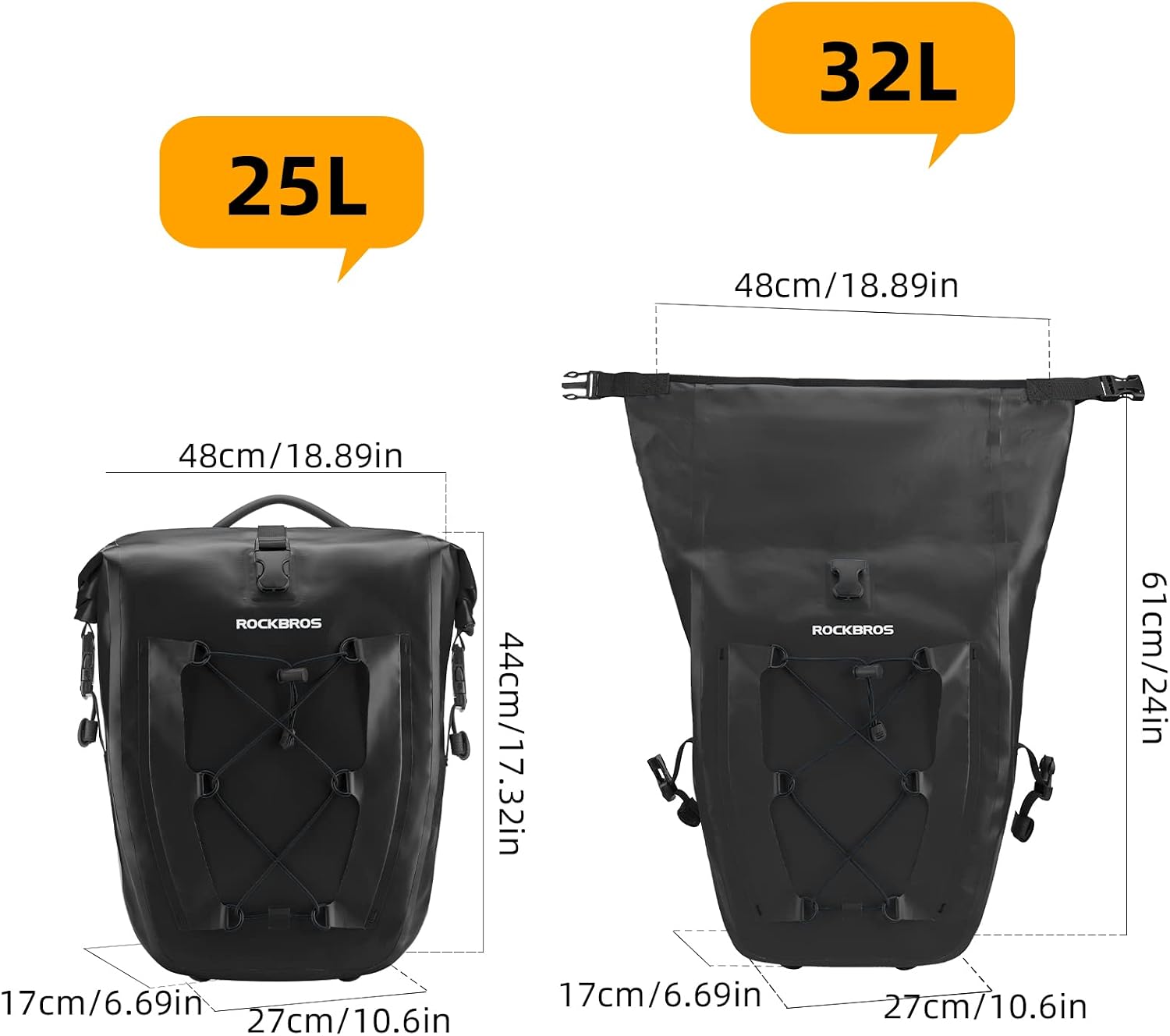 ROCKBROS Bike Panniers Waterproof Max 30L Capacity Cycling Traveling 1 Pack