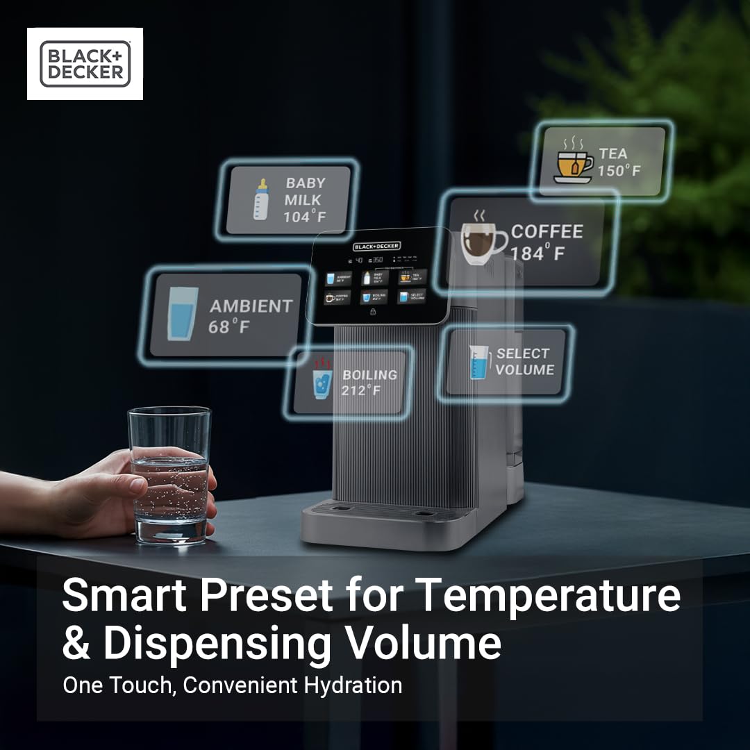BLACK+DECKER Countertop Reverse Osmosis (RO)+UV Water Filter System, Hot & Ambient Water — 5 Temperature Settings, 5-Stage Filtration, IAPMO & NSF/ANSI 58 Certified, No Installation Required, Portable
