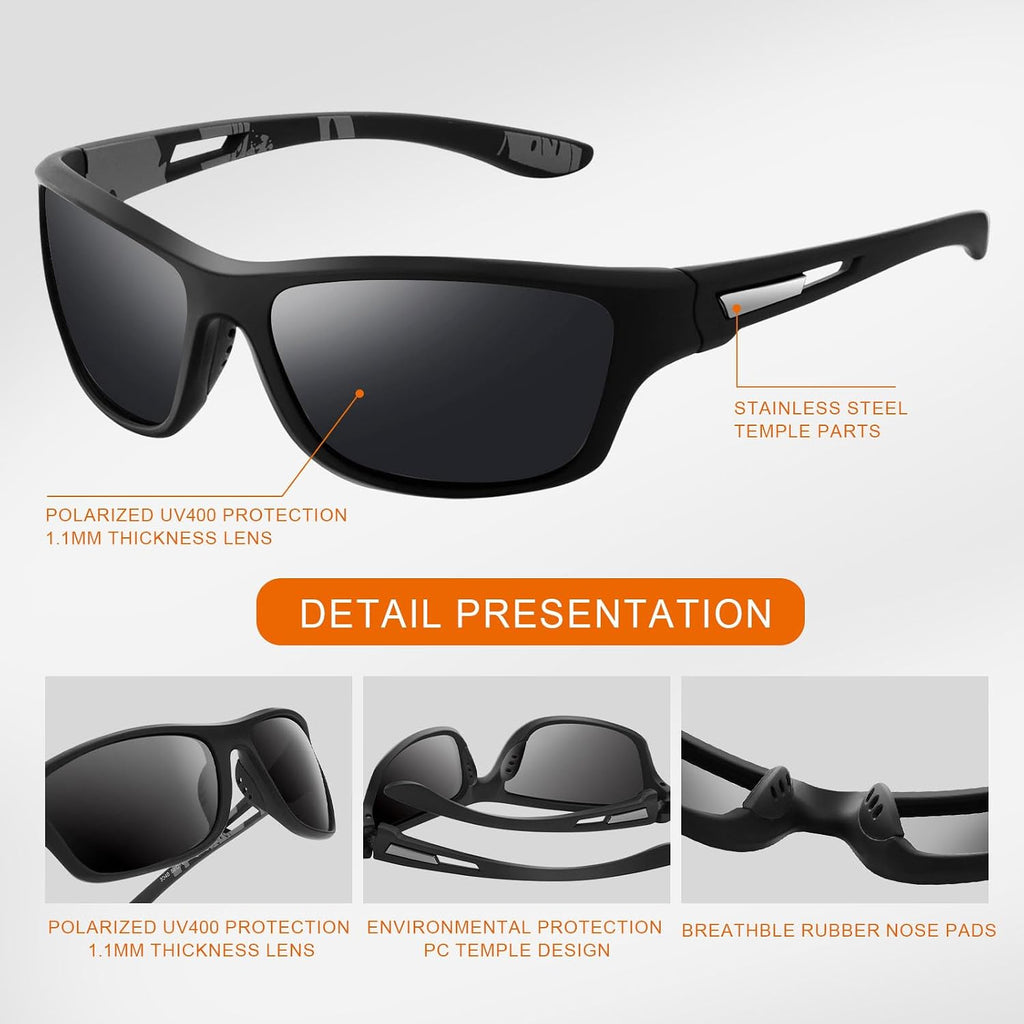 suoso Polarized Sports Sunglasses for Men: UV400 Protection Glasses Wrap Around Goggles for Driving Fishing