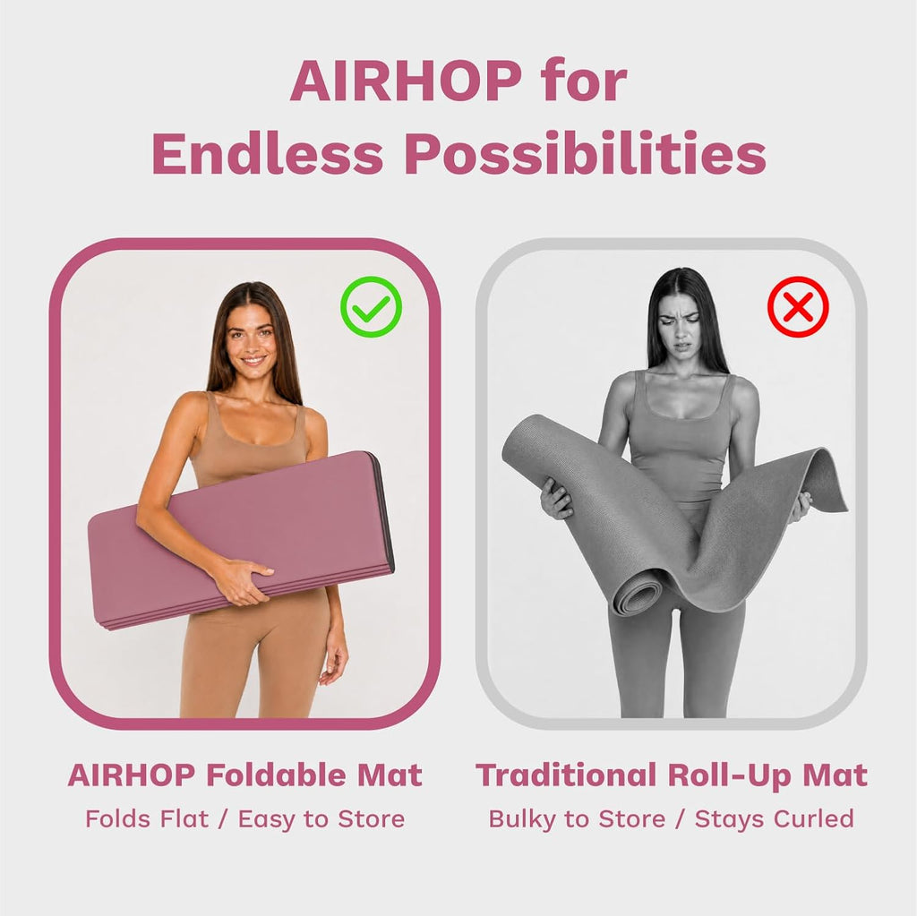 AIRHOP Foldable Yoga Pilates Mat 10mm Thick Non Slip TPE Workout Pad 75x26"